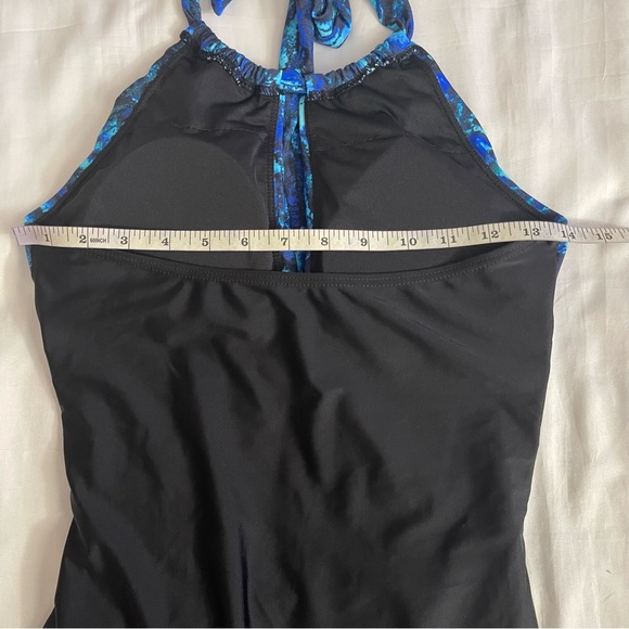 Blue and black halter neck cutout one piece swimsuit - Picture 7 of 12
